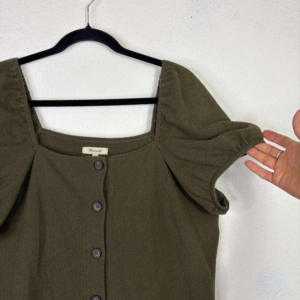 Madewell Jacquard square-neck puff sleeve top Green Size L, button front, casual - Picture 4 of 8